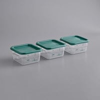 Carlisle 11950-307 StorPlus 2 Qt. Clear Square Polycarbonate Food Storage Container with Green Graduations and Green Lid - 3/Pack