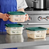 Carlisle 11960-302 2 Qt. White Square Polyethylene Food Storage Container and Green Lid - 3/Pack