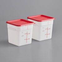 Carlisle 8 Qt. White Square Polyethylene Food Storage Container and Red Lid - 2/Pack