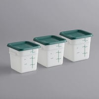 Carlisle 11961-302 4 Qt. White Square Polyethylene Food Storage Container and Green Lid - 3/Pack