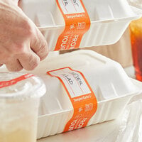 TamperSafe 1 1/2 inch x 6 inch From Our Kitchen To Yours Orange Paper Tamper-Evident Label - 250/Roll