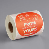 TamperSafe 3" From Our Kitchen To Yours Round Orange Paper Tamper-Evident Label - 250/Roll