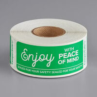 TamperSafe 1" x 3" Enjoy With Peace Of Mind Green Paper Tamper-Evident Label - 250/Roll