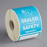 TamperSafe 2 1/2" x 6" Sealed For Your Safety Blue Paper Tamper-Evident Label - 250/Roll