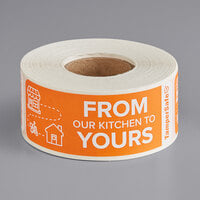 TamperSafe 1" x 3" From Our Kitchen To Yours Orange Paper Tamper-Evident Label - 250/Roll