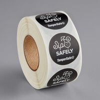 TamperSafe 1 inch Sip Safely Round Black Paper Tamper-Evident Drink Label - 500/Roll