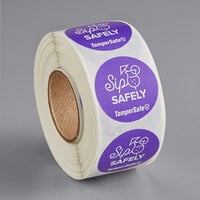 TamperSafe 1 inch Sip Safely Round Purple Paper Tamper-Evident Drink Label - 500/Roll
