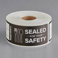 TamperSafe 1 1/2 inch x 6 inch Sealed For Your Safety Black Paper Tamper-Evident Label - 250/Roll