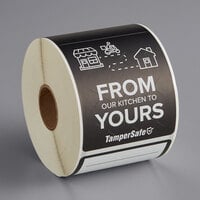 TamperSafe 2 1/2 inch x 6 inch From Our Kitchen To Yours Black Paper Tamper-Evident Label - 250/Roll