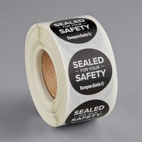 TamperSafe 1 inch Sealed For Your Safety Round Black Paper Tamper-Evident Drink Label - 500/Roll