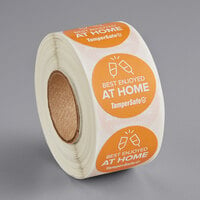 TamperSafe 1" Best Enjoyed At Home Orange Paper Tamper-Evident Drink Label - 500/Roll