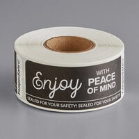 TamperSafe 1" x 3" Enjoy With Peace Of Mind Black Paper Tamper-Evident Label - 250/Roll