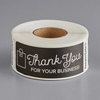 TamperSafe 1 inch x 3 inch Thank You For Your Business Black Paper Tamper-Evident Label - 250/Roll