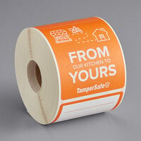 TamperSafe 2 1/2" x 6" From Our Kitchen To Yours Orange Paper Tamper-Evident Label - 250/Roll