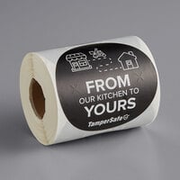 TamperSafe 3 inch From Our Kitchen To Yours Round Black Paper Tamper-Evident Label - 250/Roll