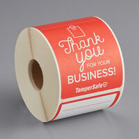TamperSafe 2 1/2" x 6" Thank You For Your Business Red Paper Tamper-Evident Label - 250/Roll