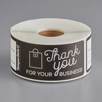 TamperSafe 1 1/2 inch x 6 inch Thank You For Your Business Black Paper Tamper-Evident Label - 250/Roll