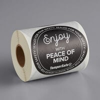 TamperSafe 3 inch Enjoy With Peace Of Mind Round Black Paper Tamper-Evident Label - 250/Roll
