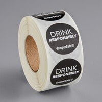 TamperSafe 1 inch Drink Responsibly Round Black Paper Tamper-Evident Drink Label - 500/Roll