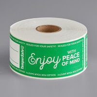 TamperSafe 1 1/2 inch x 6 inch Enjoy With Peace Of Mind Green Paper Tamper-Evident Label - 250/Roll