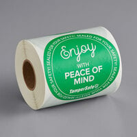 TamperSafe 3" Enjoy With Peace Of Mind Round Green Paper Tamper-Evident Label - 250/Roll