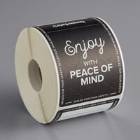 TamperSafe 2 1/2" x 6" Enjoy With Peace Of Mind Black Paper Tamper-Evident Label - 250/Roll