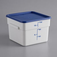 Choice 12 Qt. White Square Polypropylene Food Storage Container and Blue Lid