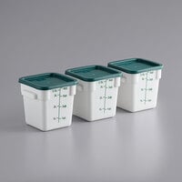 Choice 4 Qt. White Square Polypropylene Food Storage Container and Green Lid - 3/Pack
