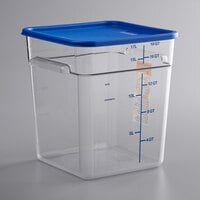 Vigor 18 Qt. Clear Square Polycarbonate Food Storage Container and Blue Lid