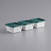 Choice 2 Qt. White Square Polypropylene Food Storage Container and Green Lid - 3/Pack