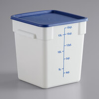 Choice 18 Qt. White Square Polypropylene Food Storage Container and Blue Lid