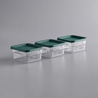 Vigor 2 Qt. Clear Square Polycarbonate Food Storage Container and Green Lid - 3/Pack
