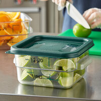 Vigor 2 Qt. Clear Square Polycarbonate Food Storage Container and Green Lid