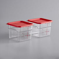 Vigor 6 Qt. Clear Square Polycarbonate Food Storage Container and Red Lid - 2/Pack