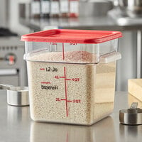 Vigor 8 Qt. Clear Square Polycarbonate Food Storage Container and Red Lid