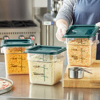 Vigor 4 Qt. Clear Square Polycarbonate Food Storage Container and Green Lid - 3/Pack