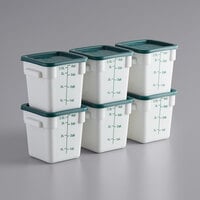 Choice 4 Qt. White Square Polypropylene Food Storage Container and Green Lid - 6/Pack
