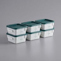 Choice 2 Qt. White Square Polypropylene Food Storage Container and Green Lid - 6/Pack