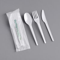 EcoChoice Wrapped Heavy Weight Compostable 6 1/2" White CPLA Knife, Fork, and Spoon - 250/Case