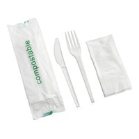 EcoChoice Wrapped Heavy Weight Compostable 6 1/2" White CPLA Knife, Fork, and Napkin - 250/Case