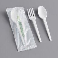 EcoChoice Wrapped Heavy Weight Compostable 6 1/2 inch White CPLA Spoon and Fork - 250/Case