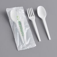 EcoChoice Wrapped Heavy Weight Compostable 6 1/2" White CPLA Spoon and Fork - 250/Case