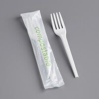 EcoChoice Wrapped Heavy Weight Compostable 6 1/2" White CPLA Fork - 500/Case