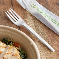 EcoChoice Wrapped Heavy Weight Compostable 6 1/2 inch White CPLA Fork - 500/Case