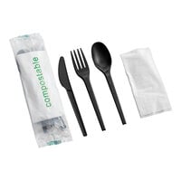 EcoChoice Wrapped Heavy Weight 6 1/2" Black CPLA Knife, Fork, Spoon, and Napkin - 250/Case