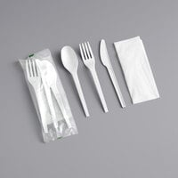 EcoChoice Wrapped Heavy Weight Compostable 6 1/2 inch White CPLA Knife, Fork, Spoon, and Napkin - 250/Case