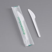 EcoChoice Wrapped Heavy Weight Compostable 6 1/2 inch White CPLA Knife - 500/Case