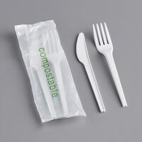 EcoChoice Wrapped Heavy Weight Compostable 6 1/2" White CPLA Knife and Fork - 250/Case