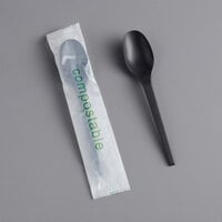 EcoChoice Wrapped Heavy Weight Compostable 6 1/2 inch Black CPLA Spoon - 500/Case
