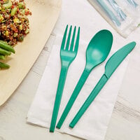 EcoChoice Wrapped Heavy Weight 6 1/2 inch Green CPLA Knife, Fork, Spoon, and Napkin - 250/Case
